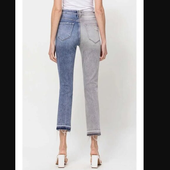 Vervet Asymmetrical Waist Two Toned Distressed Crop Jeans Size 25 - Picture 2 of 12
